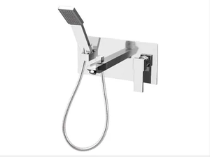 QUBIKA - Wall-mounted bathtub mixer with hand shower with plate _ Remer Rubinetterie